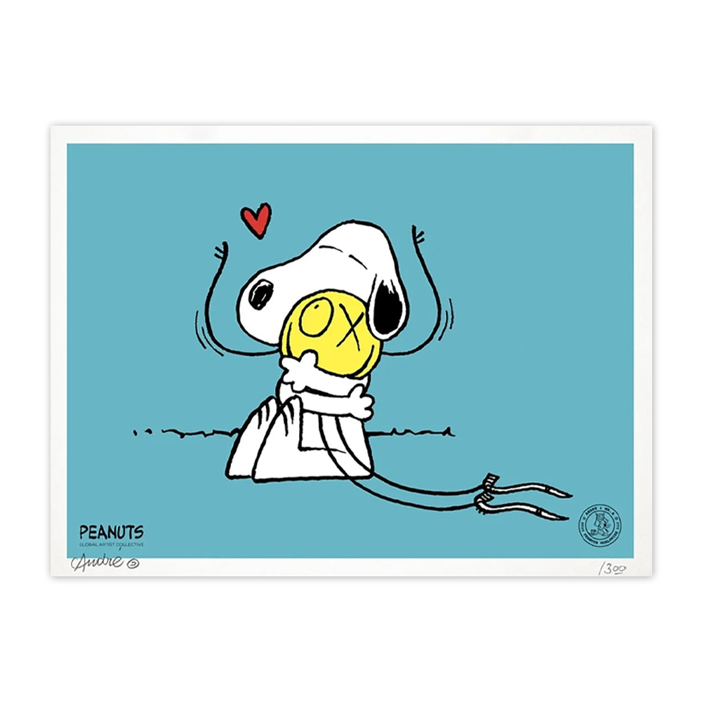 Snoopy hugs Mr. A Poster (Blue, 액자포함) / 앙드레 사라이바 포스터 / Andre Saraiva / 45 cm x 61 cm / 리미티드 에디션