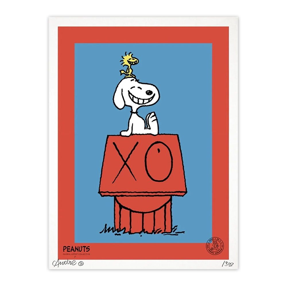 Snoopy and Woodstock on Red House Poster (Special edition, 액자포함) / 앙드레 사라이바 포스터 / Andre Saraiva / 45 cm x 61 cm / 리미티드 에디션